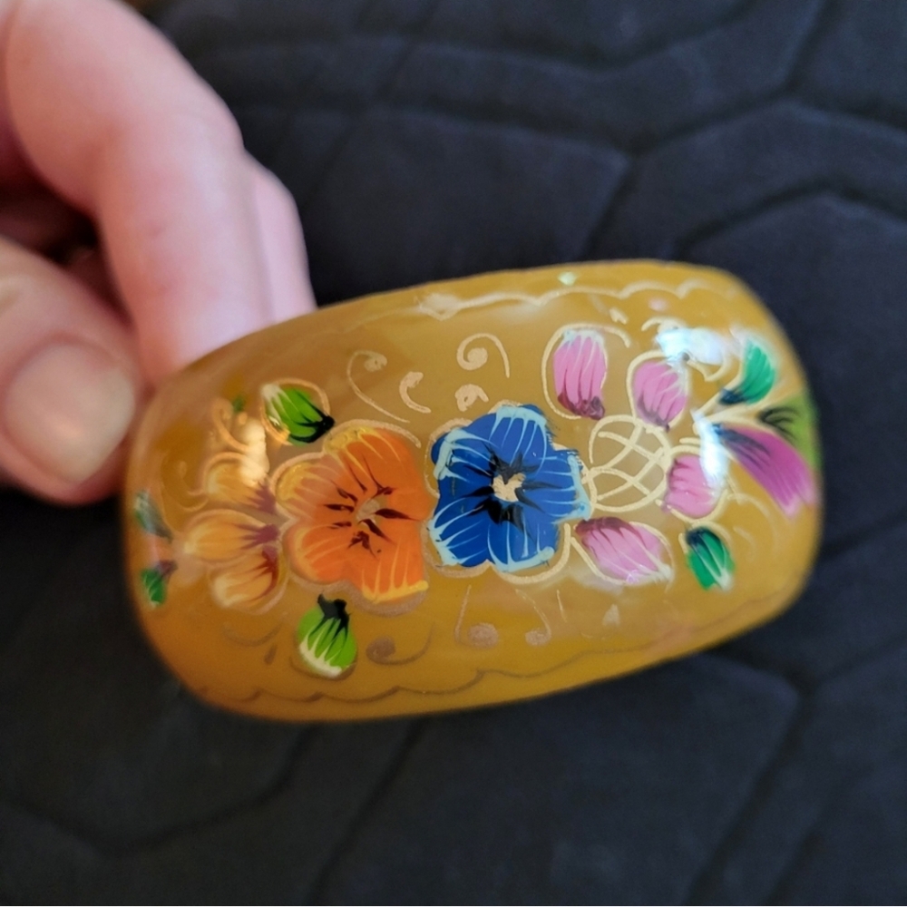 Rare Vintage Hand-Painted Floral enamel on copper cuff braclet